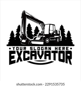 Vector de plantilla de logotipo de excavador. Equipo pesado con logotipo vectorial para la empresa de construcción. Ilustración creativa de excavadora para la plantilla de logotipo.