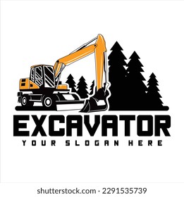 Excavator logo template vector. Vector logo heavy equipment for construction company. Creative excavator illustration for logo template.