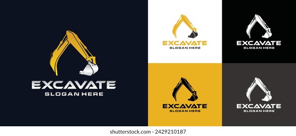 excavator logo template vector. Heavy equipment logo vector for construction company. Creative excavator illustration for logo template.