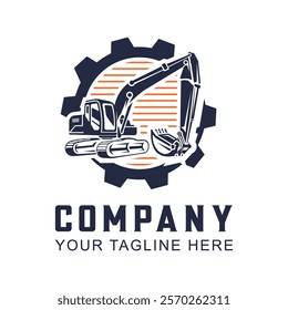 Excavator logo template vector. Heavy equipment logo vector for construction company. Creative excavator illustration for logo template.