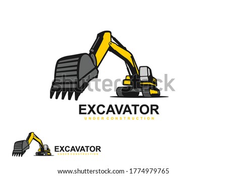 Excavator logo template vector. Heavy equipment logo vector for construction company. Creative excavator illustration for logo template.
