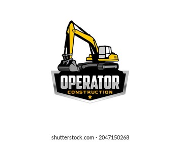 Vector de logotipo de excavador para la empresa de construcción. Ilustración vectorial de la plantilla de equipo pesado para su marca.