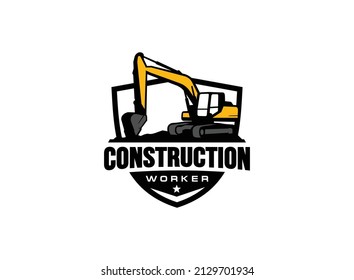 Excavator logo vector for construction company. Heavy equipment template vector illustration for your brand