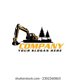 Excavator logo vector for construction company. Vehicle equipment template vector