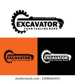 The excavator machine construction logo. Excavators construction machinery logo vector image.