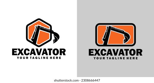 The excavator machine construction logo. Excavators construction machinery logo vector image.