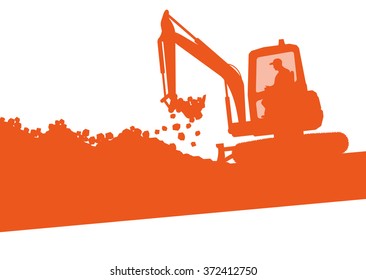 Excavator machine ground work vehicle construction site abstract vector background