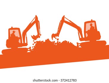 Excavator machine ground work vehicle construction site abstract vector background