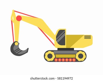 Excavator machine icon. Building or construction industry machinery of vector bulldozer digger