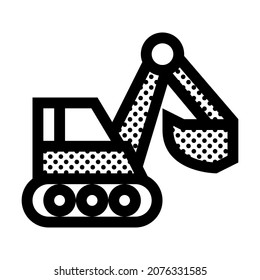 Excavator Machine. Icon Filled with Dots.