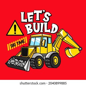 
EXCAVATOR MACHINE ILLUSTRATION, TEXT AND SYMBOLS