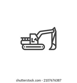 Excavator machine line icon. linear style sign for mobile concept and web design. Construction vehicle outline vector icon. Symbol, logo illustration. Vector graphics