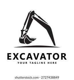 Excavator machine logo with arm and bucket illustration construction equipment symbol icon
