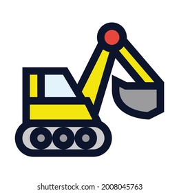 Excavator Machine. Simple Vector Color Icon.