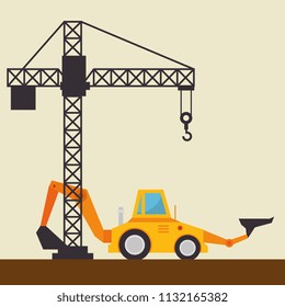 excavator machine with under construction icon