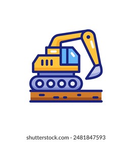 Excavator Machine Vector Icon Illustration