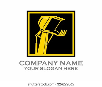 excavator machinery yellow silhouette black rectangle logo image icon