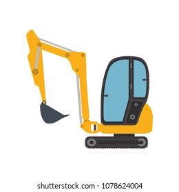 Excavator Mini Icon Equipment Machine. Isolated Excavate Shovel Bulldozer Loader Scoop Transportation Dig. Illustration Vector Vehicle. Digger Construction Power Machinery Mover Symbol Work.