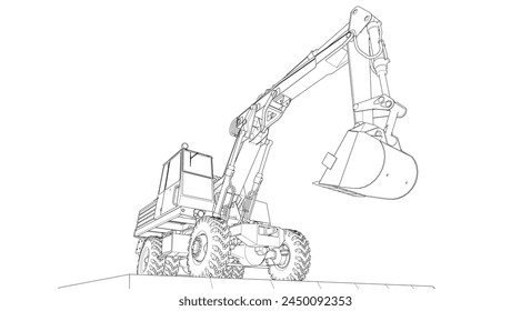 excavator model sketch 3d illustration