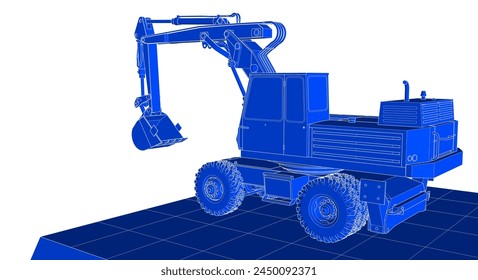 excavator model sketch 3d illustration