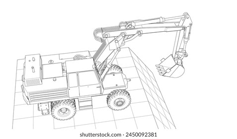 excavator model sketch 3d illustration