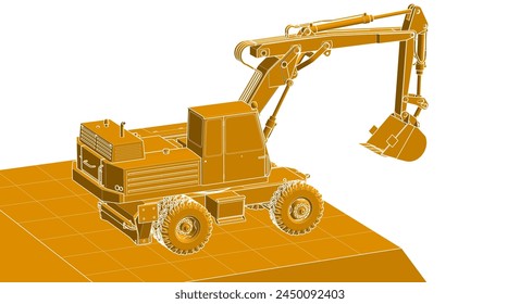 excavator model sketch 3d illustration