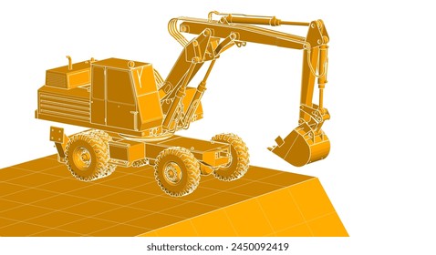excavator model sketch 3d illustration