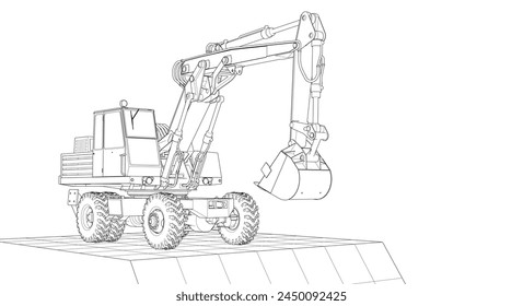 excavator model sketch 3d illustration