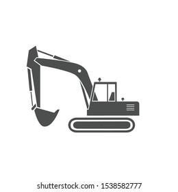 An Excavator Monochrome Icon. A Heavy Equipment.  A Bucket Digger For A Construction  And Industrial Work.