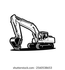 Excavator Monochrome Silhouette Vector Art Illustration Isolated. Best for Excavating and Construction Related Industry