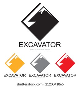 Excavator and mountain logo free vector design