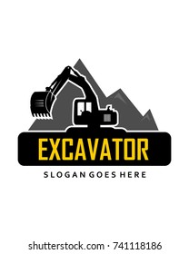 Excavator and mountain logo template vector