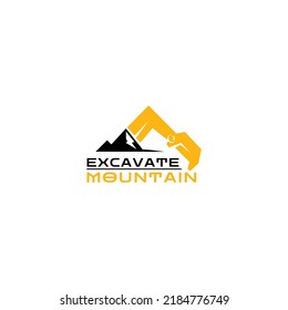 Excavator mountain logo vector. With mount forest sweep as brand identity. Heavy machine equipment logo vector for build, construction, dirt and land clearing business company. Apply to web site shirt