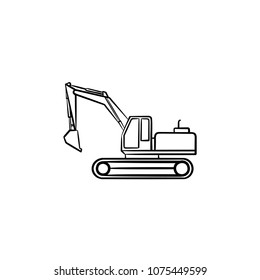 Excavador con el icono del doodle de contorno dibujado a mano en movimiento. Ilustración de boceto vectorial Buldozer para impresión, web, móvil aislado en fondo blanco. El concepto de industria de la construcción y maquinaria.