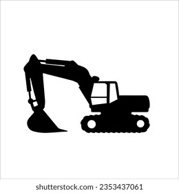 Excavator with moving backhoe  icon. Buldozer vector sketch illustration for print, web, mobile isolated on white background. Construction industry and machinery concept.