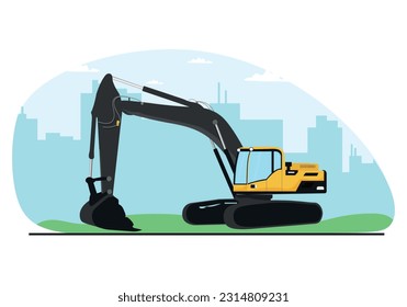 excavator on the city background. vector illustration