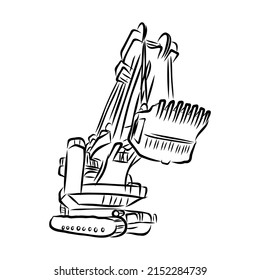 Excavator on construction site hand drawn illustration. Vector.