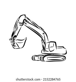 Excavator on construction site hand drawn illustration. Vector.