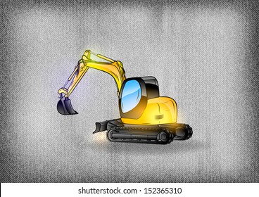 excavator on the grey background