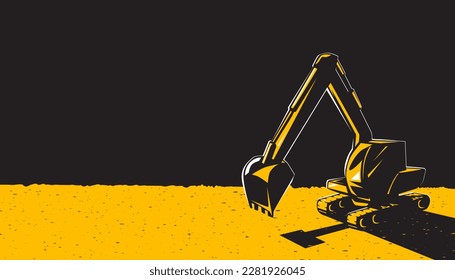 Excavadora en tierra en la construcción.Ilustración vectorial de la maquinaria industrial para elementos de diseño de empresas de construcción. 