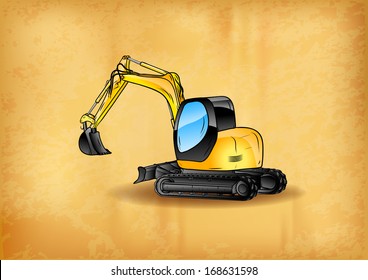 excavator on the old paper background