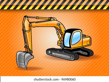 excavator on the orange background