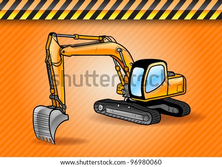 excavator on the orange background
