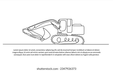 Bagger eine durchgängige Linie Design. Bautransportsymbol, Vektorgrafik. Dekorative Elemente auf weißem Hintergrund.