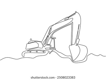 Excavator One Line Art. Vector illustration of a backhoe in continuous line style.