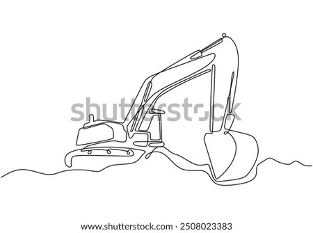 Excavator One Line Art. Vector illustration of a backhoe in continuous line style.