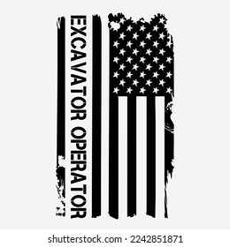 Excavator Operator Heavy Equipment American Flag