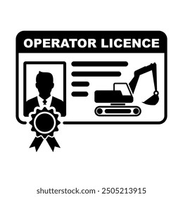 Excavator operator license card vector illustration. Industrial safety management for transport. Authorized driver for operating the vehicle and heavy equipment.