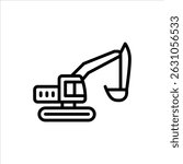 Excavator outline icon. backhoe black line illustration.