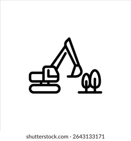 Excavator outline icon. Deforestation black line illustration.